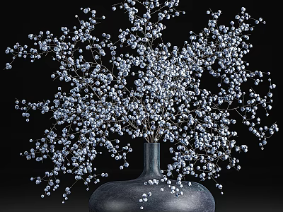 Elegant Modern Decorative Ornament Set With Dark Ceramic Vase And White Berry Branches 3d model