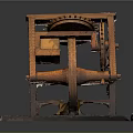 Ancient Wooden Siege Engine Catapult With Wheels Gears Levers And Fallen Leaves On Platform