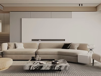Modern Living Room Interior With Beige L shaped Sofa And Marble Coffee Table 3d model