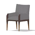 Stylish Gray Fabric Armchair With Dark Wooden Arms And Stitched Details