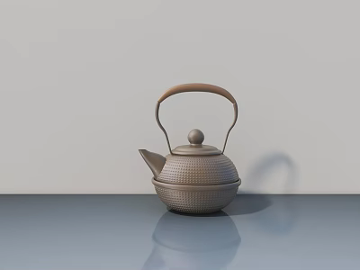 Elegant Teapot With Grid Pattern And Wooden Handle On Smooth Surface 3d model