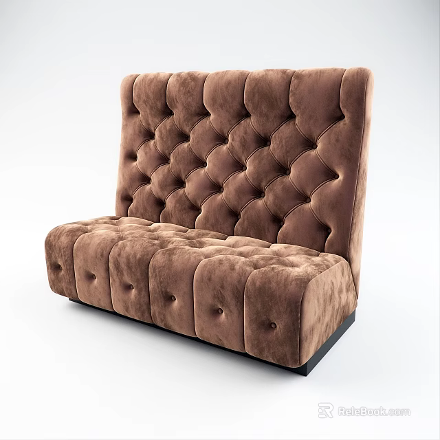 Brown Velvet Two Seater Sofa With Tufted Diamond Pattern And High Back Design 3d model