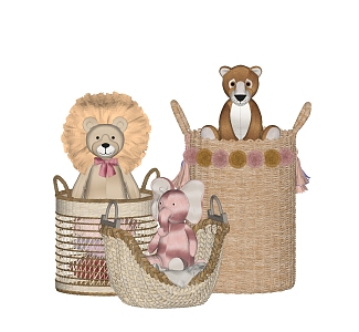 Modern Toy Plush Toy Woven Basket Ornaments Muppet Doll 3d model