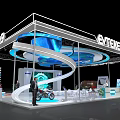 EVTEKER Modern Exhibition Booth With Blue Lighting Circular Structure Tech Display Area And Products 3d model
