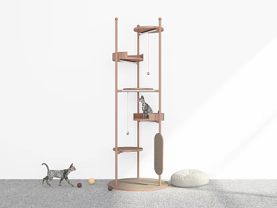 Tall Wooden Cat Tree With Multiple Shelves Scratching Post Cat Toys And Cat Bed 3d model