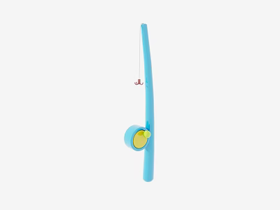 Colorful Toy Fishing Rod With Blue Handle Yellow Reel And Red Hook 3d model