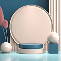 Elegant Modern Display Shelf With Round Platform Blue Countertop White Sphere And Pink Decorative Elements 3d model