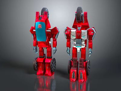 Two Red Robot Action Figures With Blue Silver Panels And Mechanical Design 3d model