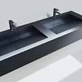 Modern Black Double Washbasin With Sleek Surface And Two Faucets