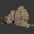 Natural Rockery Landscape With Stacked Stone Blocks And Textured Stone Wall