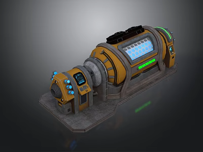 Industrial Sci Fi Equipment Structure With Yellow Cylinder Black Components And Green Lights 3d model