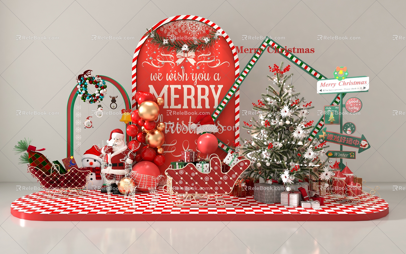 Christmas Day Beauty Chen Activities Commercial Beauty Chen Christmas Tree Christmas Eve Gift Gift Box Santa Claus Snowman Christmas Photo Card Point Christmas Sled Elk Fawn 3d model