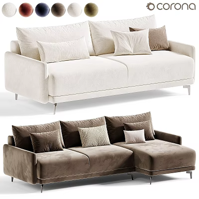 Modern Multi Person Sectional Sofas with Plush Pillows in Beige and Brown 3d model