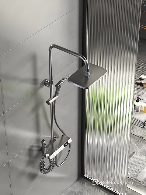 Modern Chrome Square Rain Shower Head With Handheld Sprayer And Digital Control 3d model 