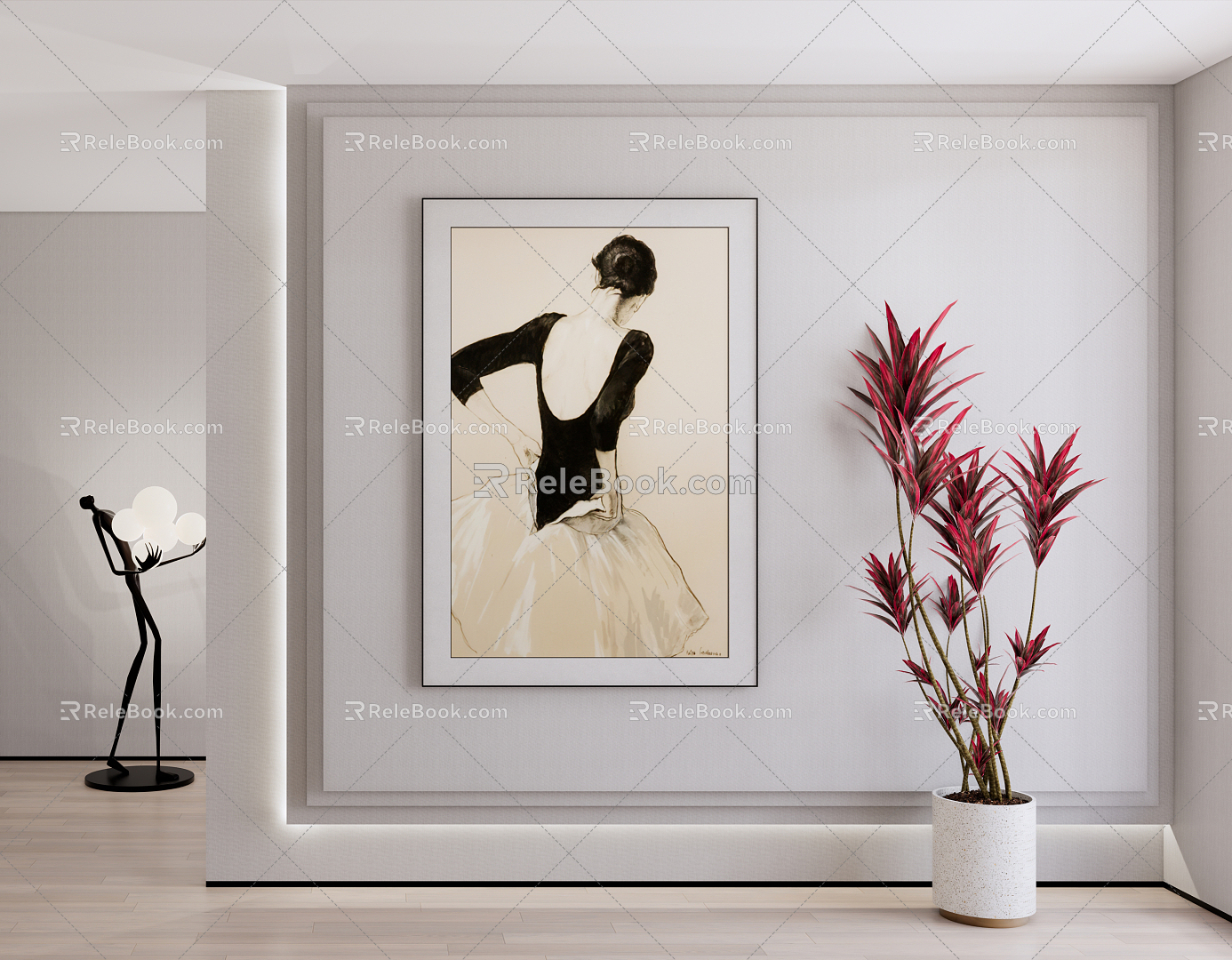 Modern Figure Painting Art Hanging Painting Decorative Painting Ballet Figure Painting Green Plant 3d model