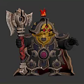 Cartoon Woman Warrior Wearing Golden Armor with Red Axe and Crown