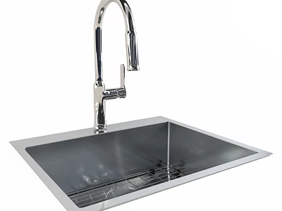 Stainless Steel Square Kitchen Sink With High Arc Faucet And Modern Design 3d model