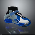 High Top Blue And White Sneakers With Black Strap Laces And Sporty Sole Design