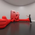 Giant Red Thumbs Up Art Installation Featuring Chinese Character Cai And Person Interacting