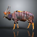 Nyala Antelope With Purple Body White Stripes Orange Legs And Curved Horns