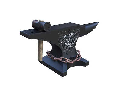 Durable Hardware Tools Anvil with Hammer and Chain for Workshop Use 3d model