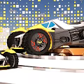 Futuristic Weapon Integrated Vehicles With Blue Jet Flames Yellow White Square Walls And Sky Background