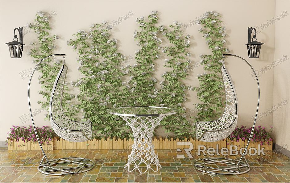 Modern Outdoor Table and Chair Outdoor Balcony Vine Plant Wall Green Plant Wall model