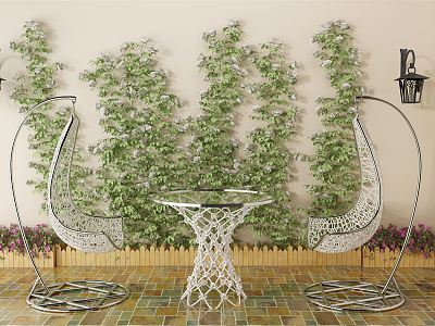 Modern Outdoor Table and Chair Outdoor Balcony Vine Plant Wall Green Plant Wall model