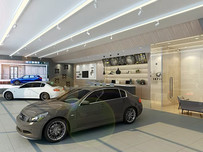 Modern Car Dealership Showroom With Luxury Vehicles On Display And Interior Design 3d model