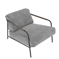 Modern Minimalist Gray Fabric Sofa and Coffee Table Set with Metal Frame and Wooden Armrests