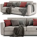 Light Gray Sofa With Red Gray Striped Pillows And Textured Blankets 3d model