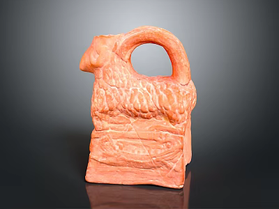 Terracotta Animal Head Shaped Container With Carved Patterns And Handle 3d model