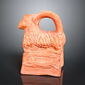 Terracotta Animal Head Shaped Container With Carved Patterns And Handle