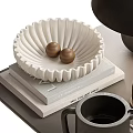 Decorative Ornament Set With Mushroom Shaped Ornament White Bowl Black Mug Candle Books And Tray