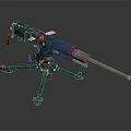 Vintage Military Machine Gun With Green Tripod Stand And Long Barrel