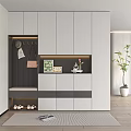 Modern Minimalist Entryway With Cabinet Hanger Bench Shoes Storage Decorative Display With Painting And Vase