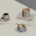 Elegant Decorative Ornament Set with Coffee Cups Coasters and Spoons on Marble Tabletop