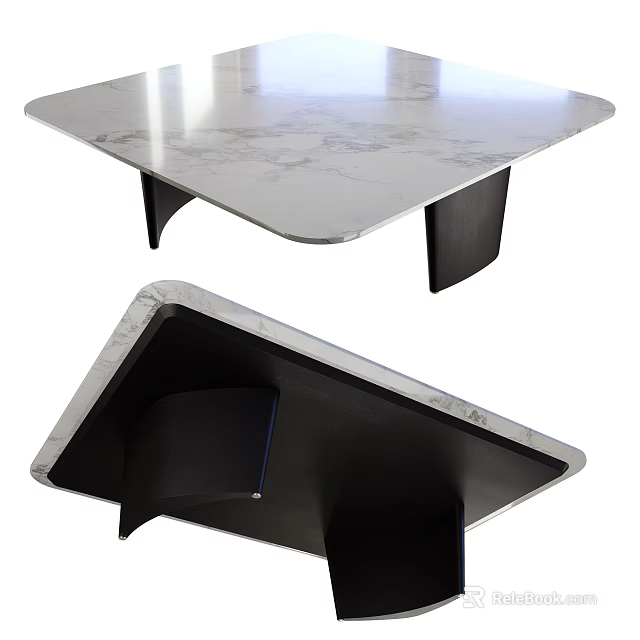 Modern Coffee Table With Sleek Marble Top And Sturdy Black Legs 3d model