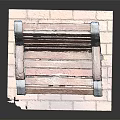 Wooden Outdoor Chair With Metal Armrests And Brick Paved Base Design