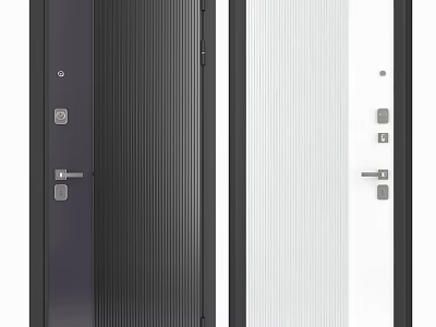 Black and White Vertical Striped Swing Door with Modern Design and Door Lock Handle 3d model