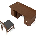 Walnut Wooden Office Desk Featuring Leather Seat Chair And Circular Cable Hole In Home Office