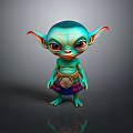 Game Movie Character With Teal Skin Pointed Ears Big Eyes Colorful Belt And Fringed Skirt