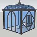 Octagonal Gazebo Featuring Glass Windows Black Frame And Decorative Spire