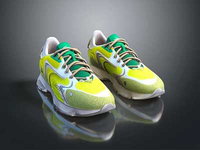 Bright Yellow And Green Sports Sneakers With White Accents And Modern Lace Up Design 3d model
