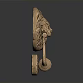 Brass Lion Head Door Knocker Sculpture With Intricate Carving Details