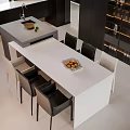 Modern Dining Table Set Interior With White Top Black Chairs And Fruit Tray 3d model