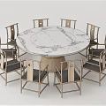 Round Marble Top Dining Table Set With Eight Wooden Frame Chairs 3d model