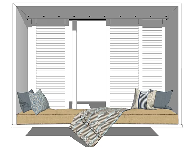 Cozy Stylish Bay Window Seat With Blinds Decorative Pillows And Soft Blanket 3d model