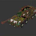 Military Combat Vehicle With Camouflage Paint Multiple Wheels And Weapon System