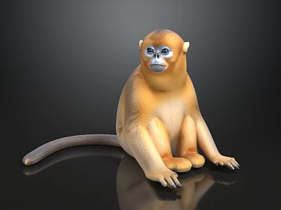 Realistic Yellow Monkey 3D Model in Sitting Pose on Black Background 3d model